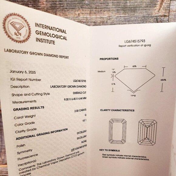 IGI Certified 2.55 Emerald Cut Lab Diamond - Picture 3 of 4